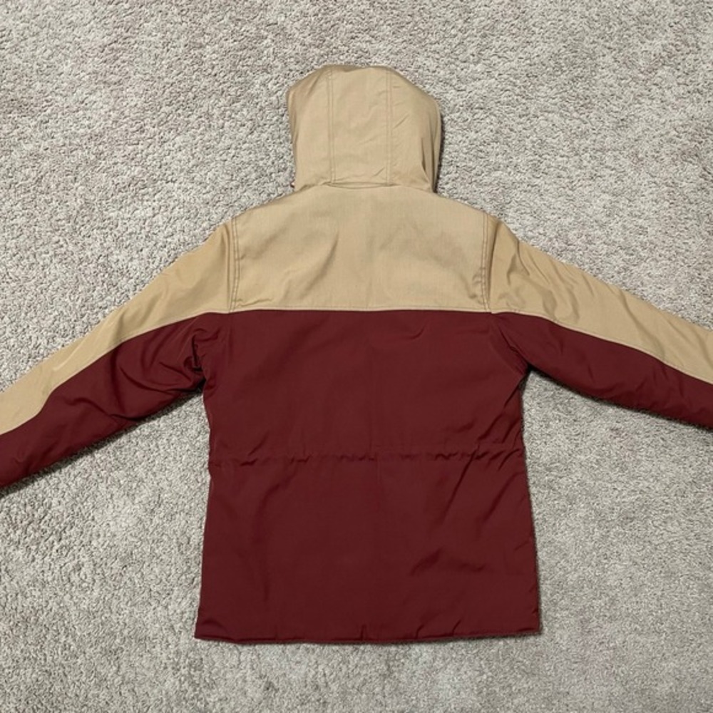 VTG London Fog Jacket Womens Large Tan Burgundy Hooded Parka 80s Coat - Picture 9 of 12